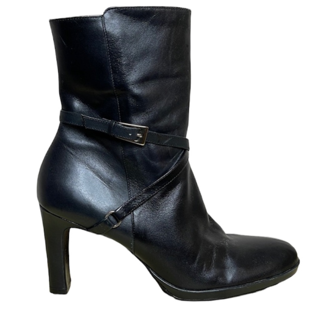 Antonio Melani Jessica Black Leather Heeled Boots Size 8 1/2